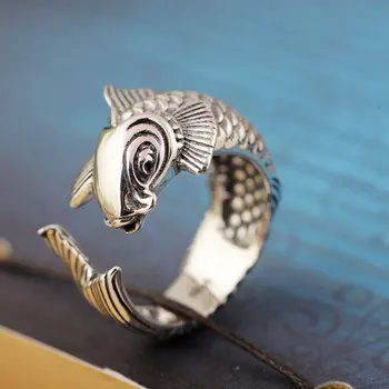

FNJ 925 Silver Fish Ring Lover's Original Pure S925 Sterling Thai Silver Rings for Women Men Jewelry Adjustable Size