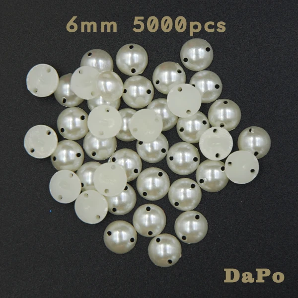 6mm half round fake pearl beads with 2 holes,5000pcs/lot sew on fake