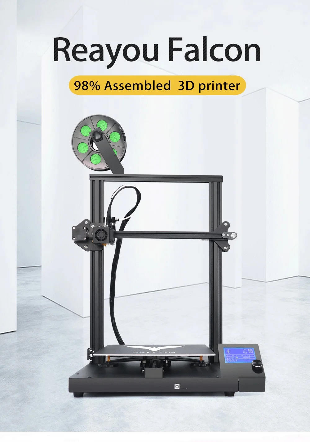 ReaYou Falcon Impresora 3D 98% предварительно построенный 3d принтер резюме обнаружения нити 300*300*400 мм большой размер печати с двойной Z оси