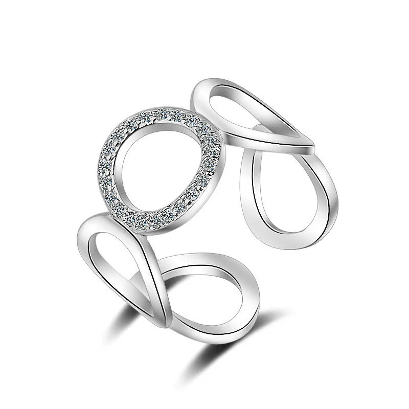 

New Rose gold 925 Sterling Silver Rings CZ Zircon Round Design Adjustable Rings For Women korean Silver Jewelry Bague Femme