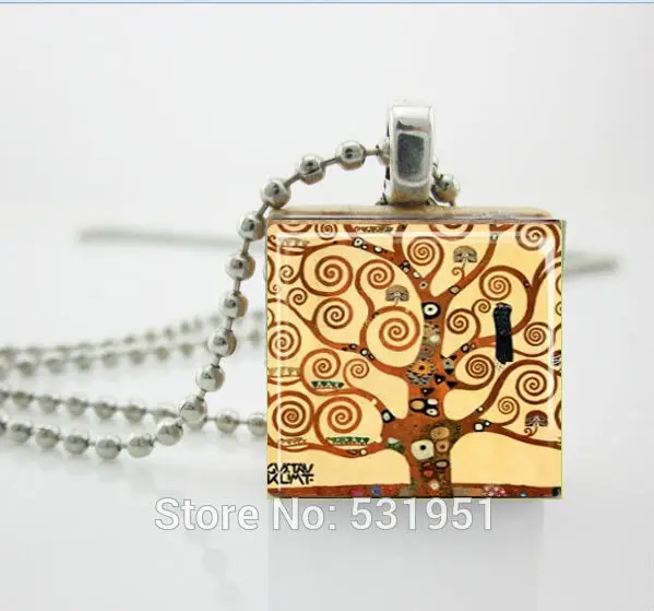 

Wholesale Scrabble Jewelry The Tree of Life Necklaces Gustav Klimt Scrabble Tiles Pendant Necklace - Vintage Wooden Necklaces
