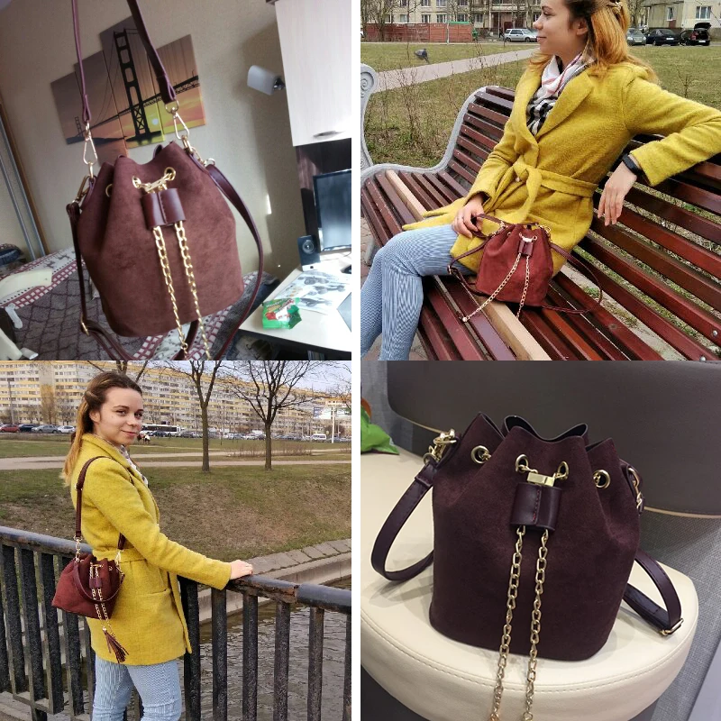  Meloke 2019 high quality women suede shoulder bags tassel bucket bags for girls crossbody bags wome - 32951458451