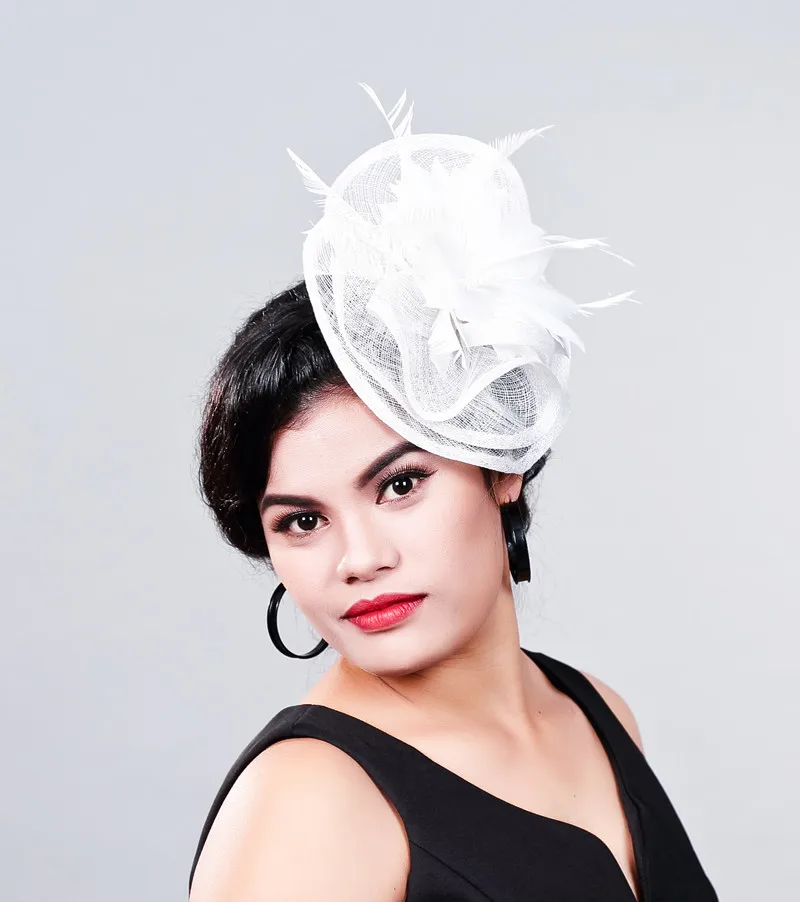 Las Fancy Races White Wedding Hats And Fascinators Feather Hair Las Fancy Races White Wedding Hats And Fascinators Feather Hair Accessories Women Party Tocados Sombreros Bodas Sinamay In From