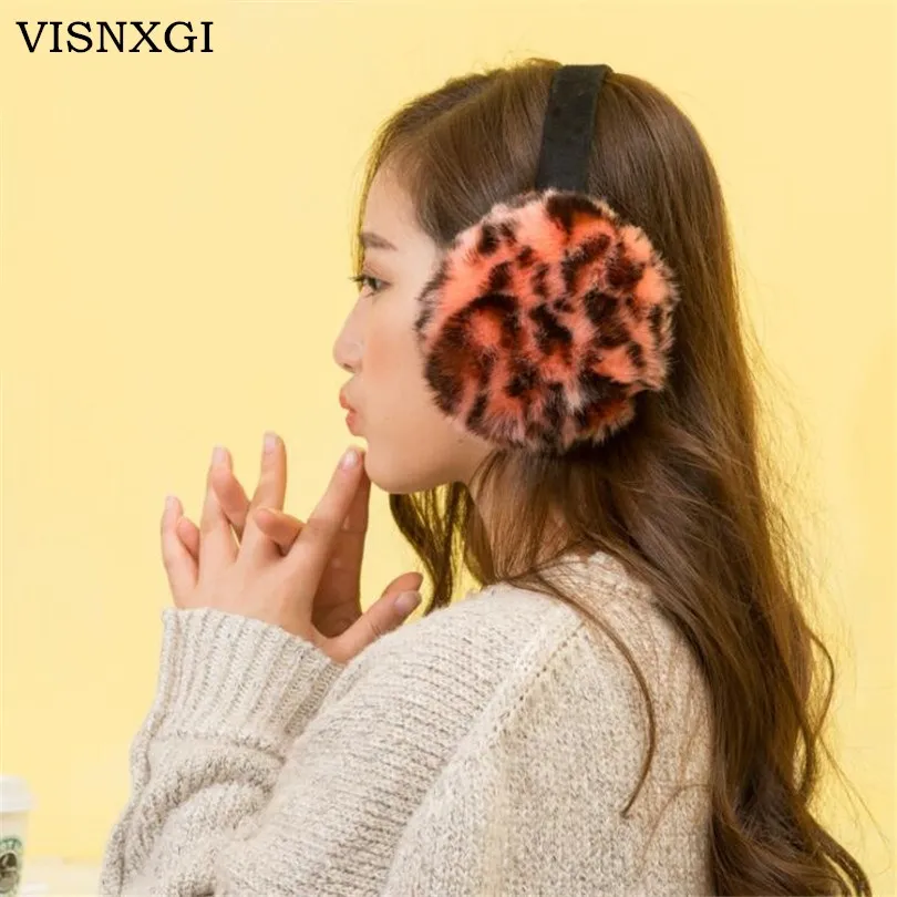 2018 Winter Women Warm Fur Earmuffs Leopard Earmuffs Girl's Earlap
