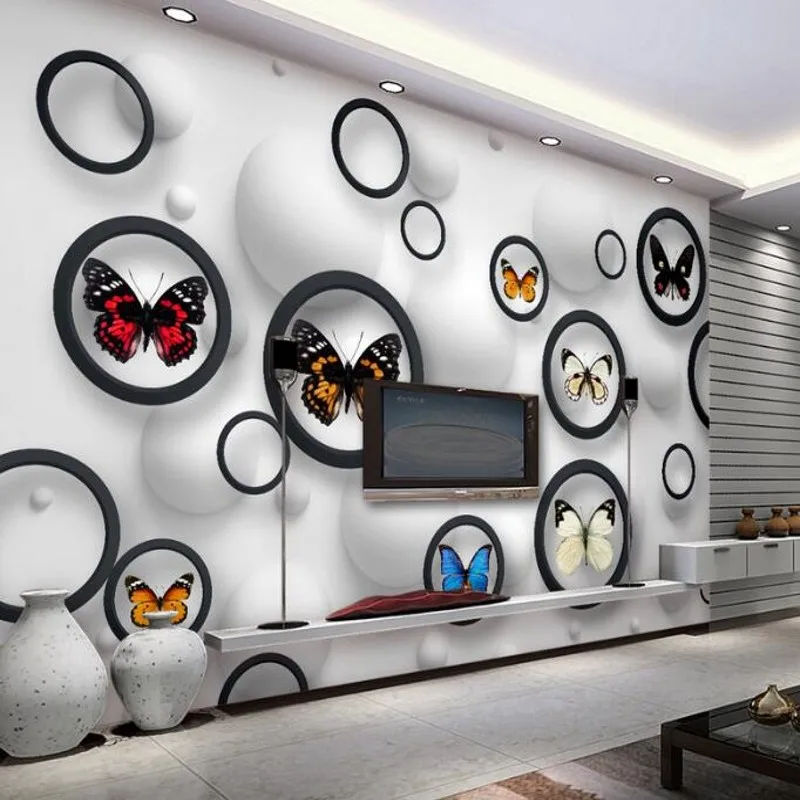 

beibehang Large Custom Wallpaper 3D Circle Butterfly Stereo Living Room TV Sofa Background Wall