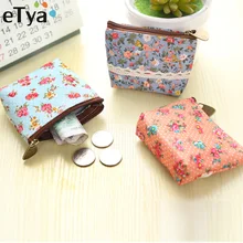 eTya New Women Purses Cute Zipper Small flower Bag female Girl Headset Line Coin Purse Card