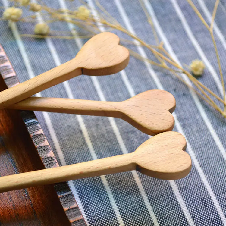 Handcraft Wooden Honey Dippers Honey Server Spoon Heart Shape Wood Honey Stick Tea Accessories Tableware (4)