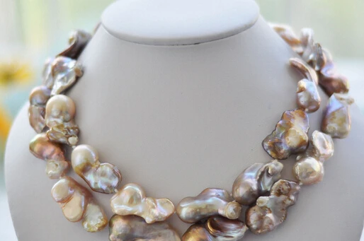 

Jewelr 004773 2row PINK LAVENDER BAROQUE KESHI REBORN PEARL NECKLACE