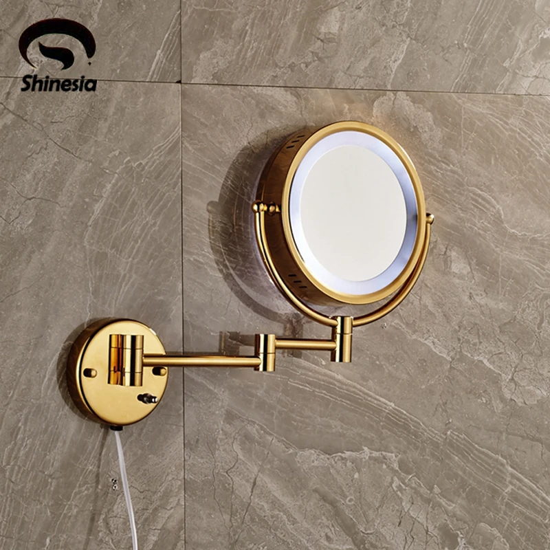 

Golden Frame Wall Mount LED Make Up Mirror 3 * Magnifying 2 Sides Beauty Mirror
