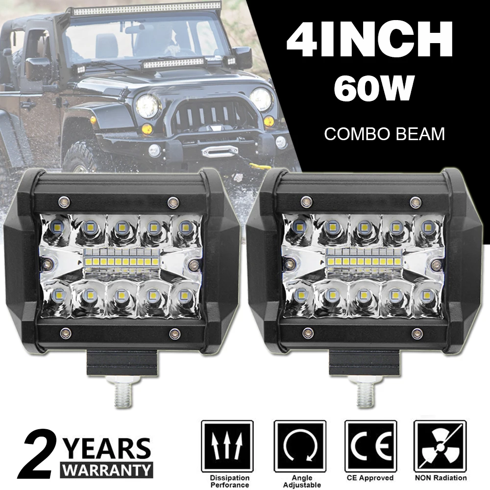 

Pair 4"INCH 18W 20W Spot Flood Led Working Lights 45W Side Shooter 12V 24V For Offroad ATV SUV TRUCK Bike Pickup UTE 4WD Motor