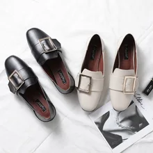 Большие размеры; всесезонные женские тонкие туфли; ремень с металлической пряжкой; лоферы; удобные туфли без задника; женская обувь на плоской платформе; обувь на толстой плоской подошве