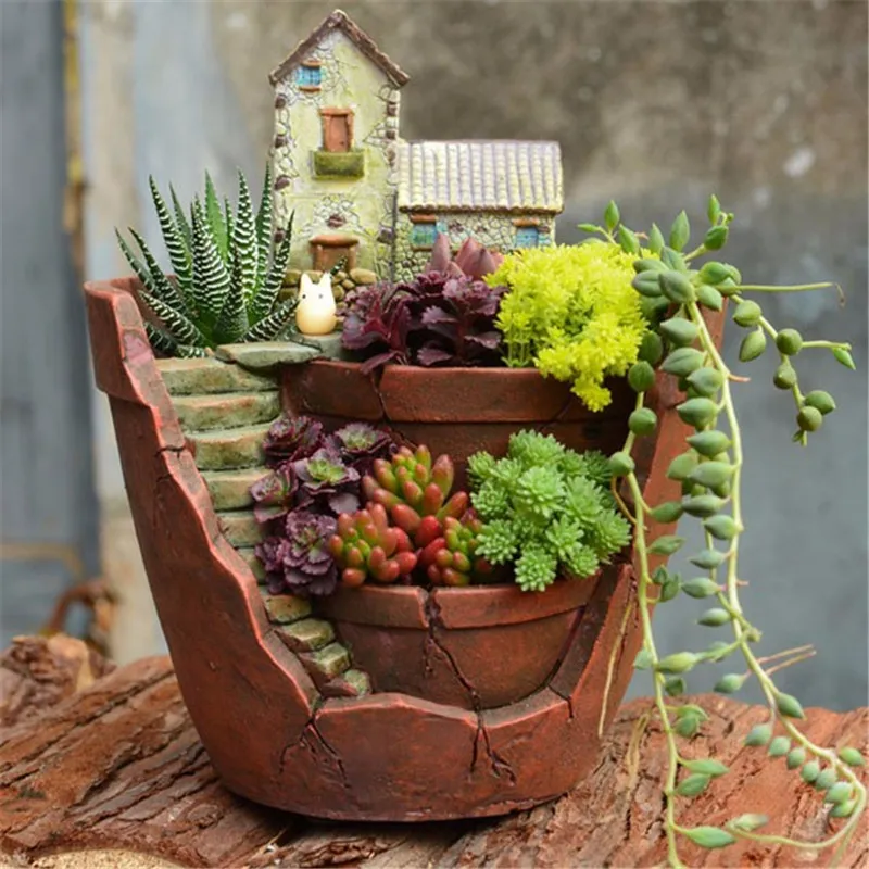 

Fancy Resin Succulent Planter Flower Bonsai Pot Garden Herb Trough Box Basket Exquisite Flower Pots Plant For Office Desk Decor