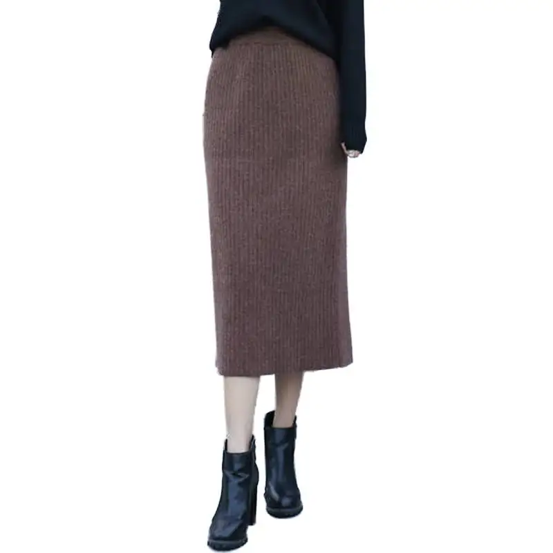 Для женщин Демисезонный Высокая талия карандаш вязаная юбка Женский однотонный комплект с эластичной резинкой юбка женская Элегантная трикотажная облегающая юбка миди V580