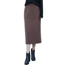 Для женщин Демисезонный Высокая талия карандаш вязаная юбка Женский однотонный комплект с эластичной резинкой юбка женская Элегантная трикотажная облегающая юбка миди V580