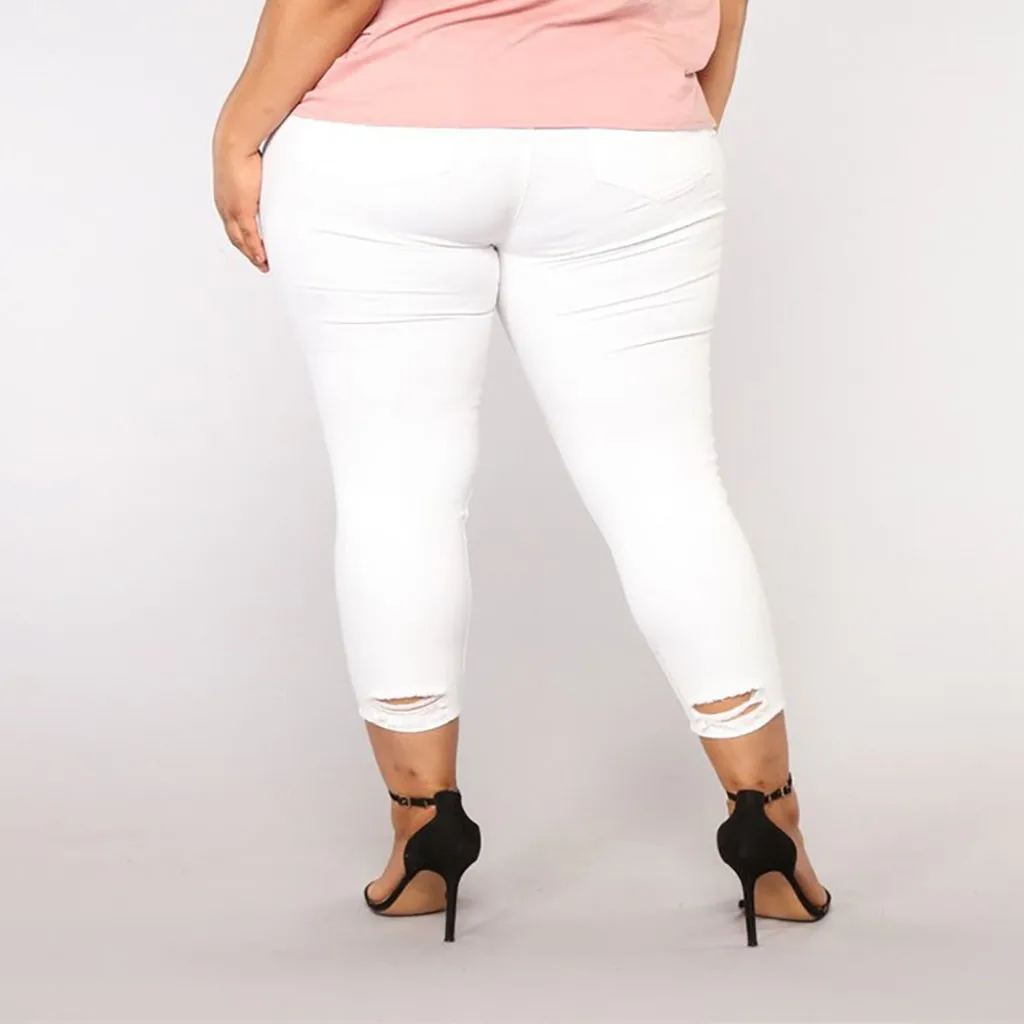 Sexy Women Destroyed Jeans Skinny Hole Pants High Waist Stretch Jeans Slim Pencil Trousers