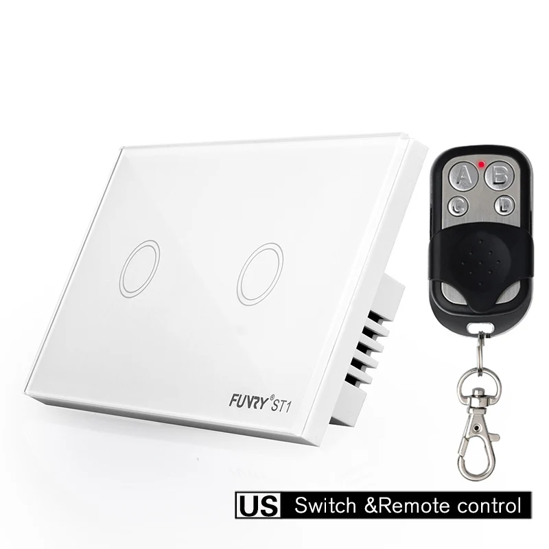

FUNRY ST1 Remote Control Wall Switch, 2 Gang 1 Way Touch Switch, Smart Home Light Switch with Wireless RF433 Remote Controller