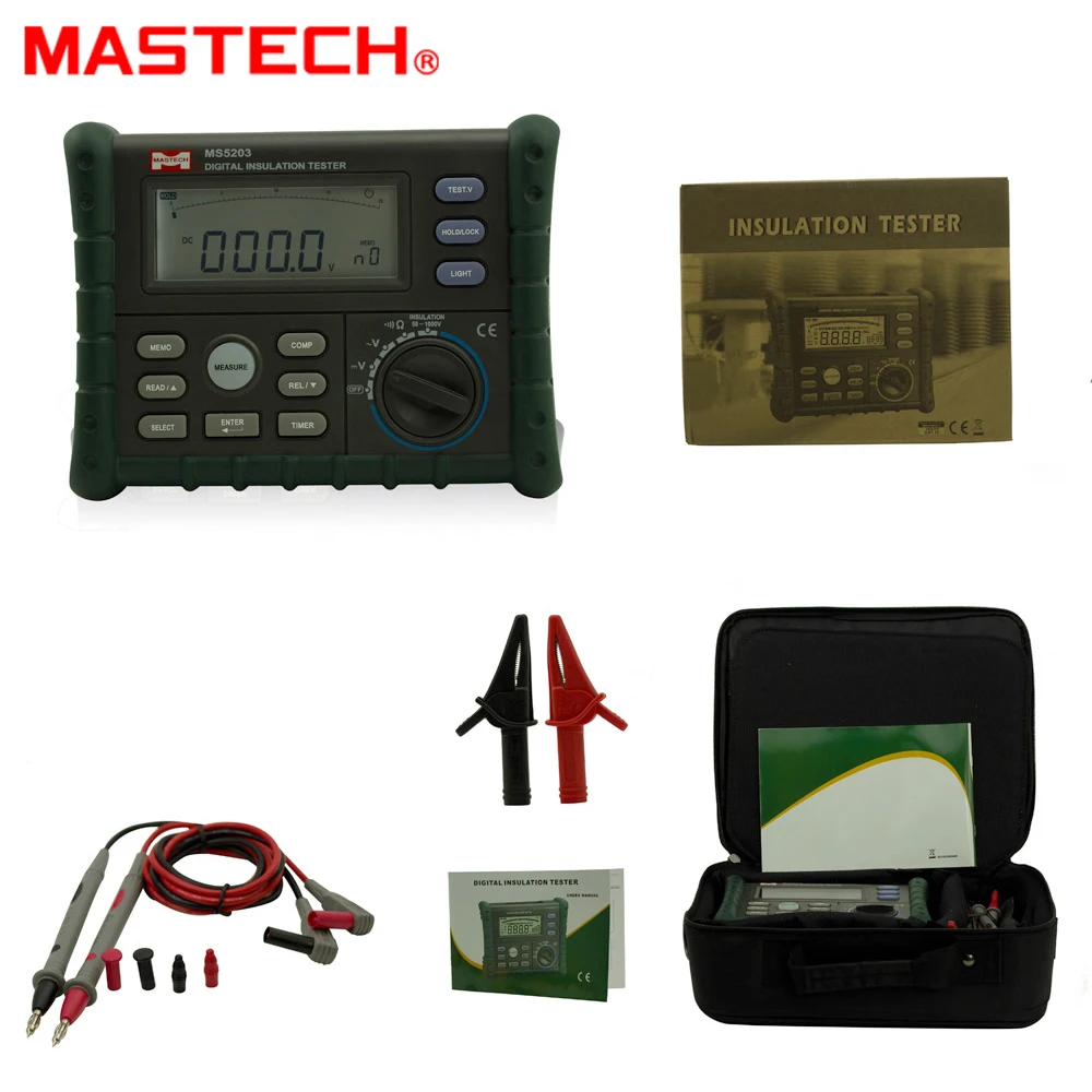 

MASTECH MS5203 Digital Insulation Resistance Tester Multimeter Megger 0.01-10G Ohm meter 50V-1000V output