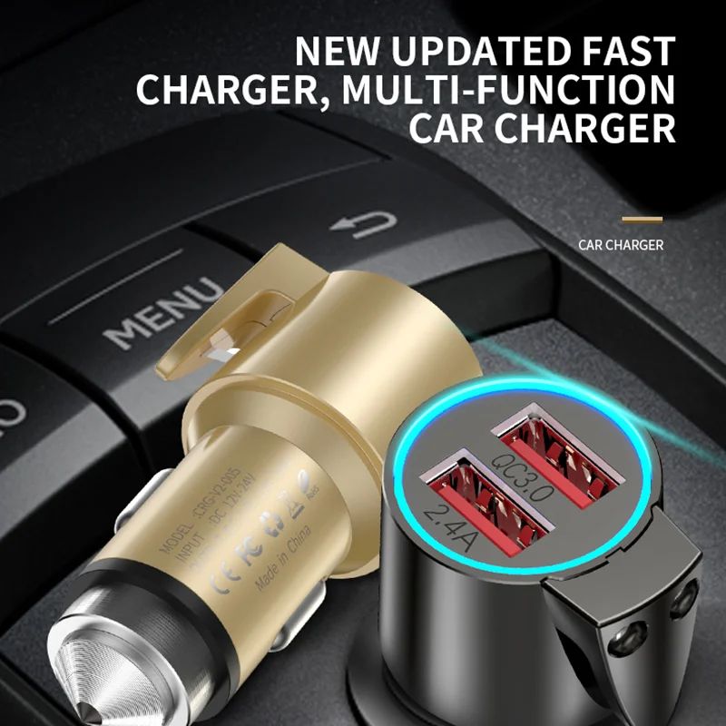 

IPSKY QC3.0 Fast Car Charger Dual USB 2 Port Phone Charging Adapter For Iphone Multi-function Chargers For Xiaomi/Huawei/Samsung