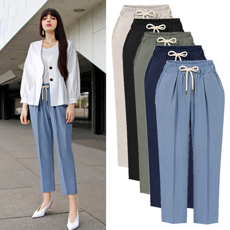 

Plus Size 6XL Harem Pants Women High Waist Loose Ankle Length Pants Women Cotton Casual Trousers