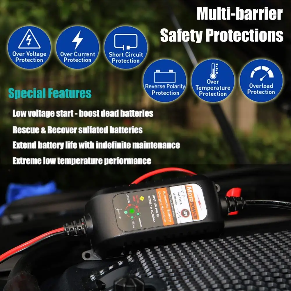 MOTOPOWER MP00205A 12 V 800mA Автоматический Смарт мотицикл зарядное устройство для автомобиля, RV, ATV, лодки MOTOPOWER MP00205A 12 V 800mA Автоматический Смарт мотицикл зарядное устройство для автомобиля, RV, ATV, лодки