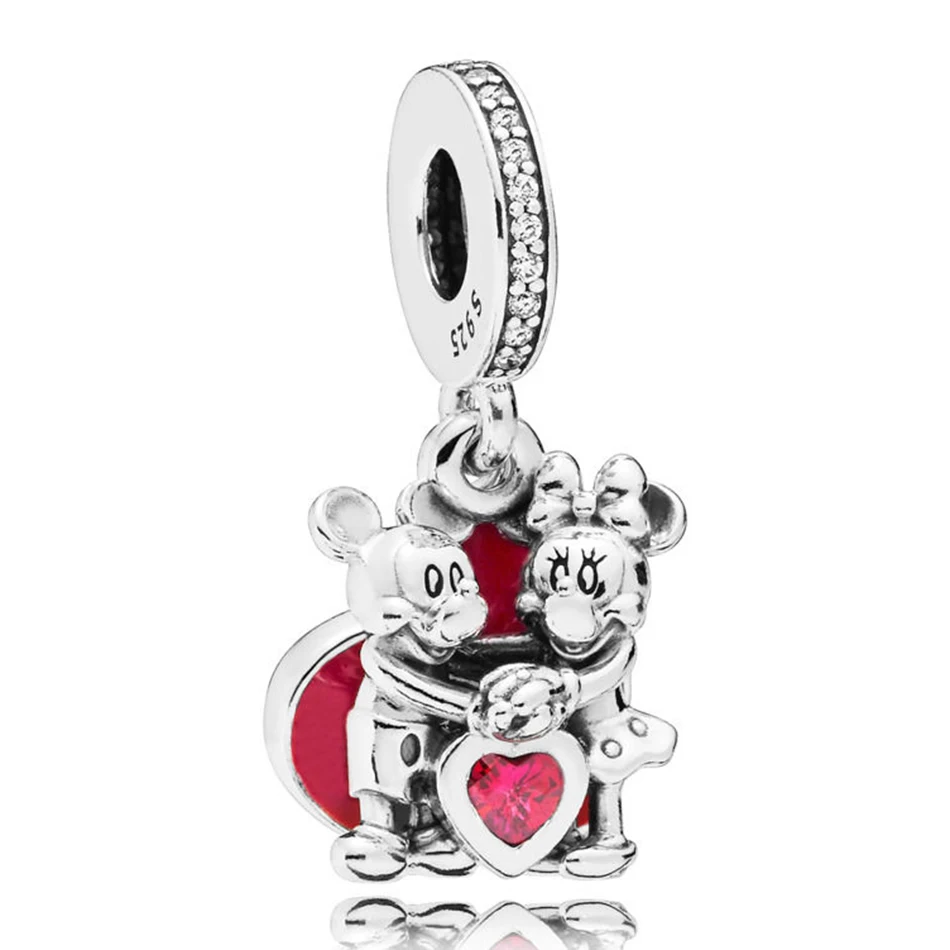 

Authentic S925 Sterling Silver DIY Jewelry Minnie & Mickey Heart Hug Dangle Charms fit Lady Bracelet Bangle