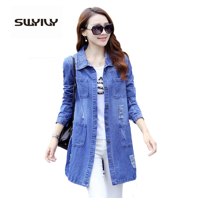 Long Jeans Jacket Women New Large Size 4XL 5XL 2017 Long-Sleeved Female Coat Autumn Denim Jacket