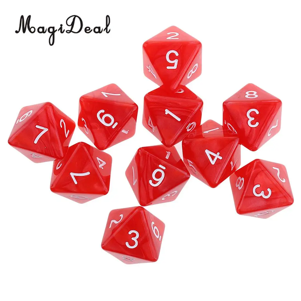 MagiDeal 10Pcs/Lot 8 Sided Acrylic Dice D8 Polyhedral Dice for Party Table Games Dungeons Dragons MTG RPG.Education School Apply
