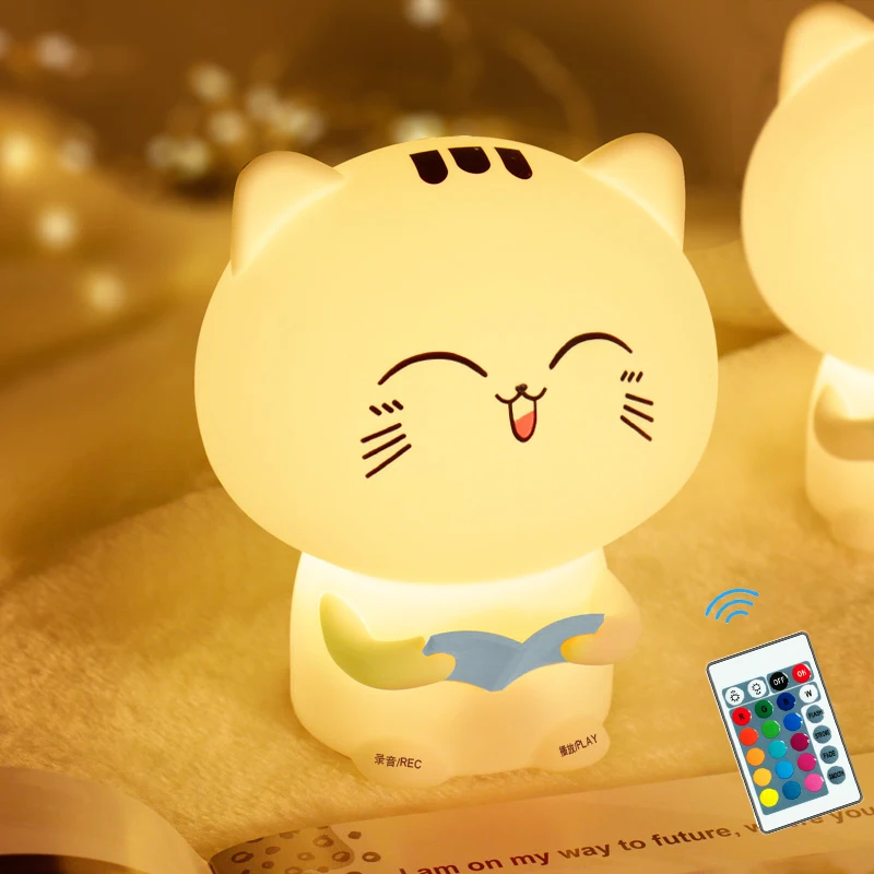 

Animal Night Lamps Cat Patting Tap Night Lamp Rechargeable Colorful Night Light With Record Function Good Birthday Gift For Kids
