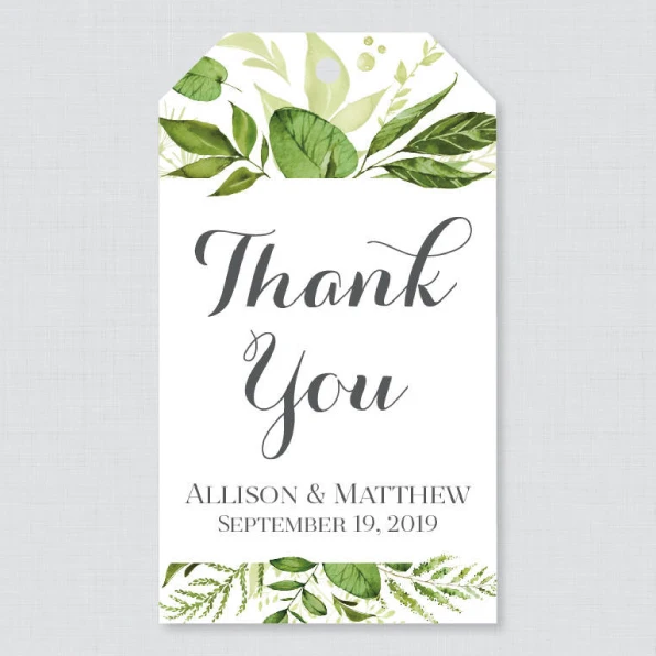 

100 Pieces, Green Leaves Personalized Wedding Tags with Hole, Candy Favors Gift Boxes, Cupcake Tags Labels