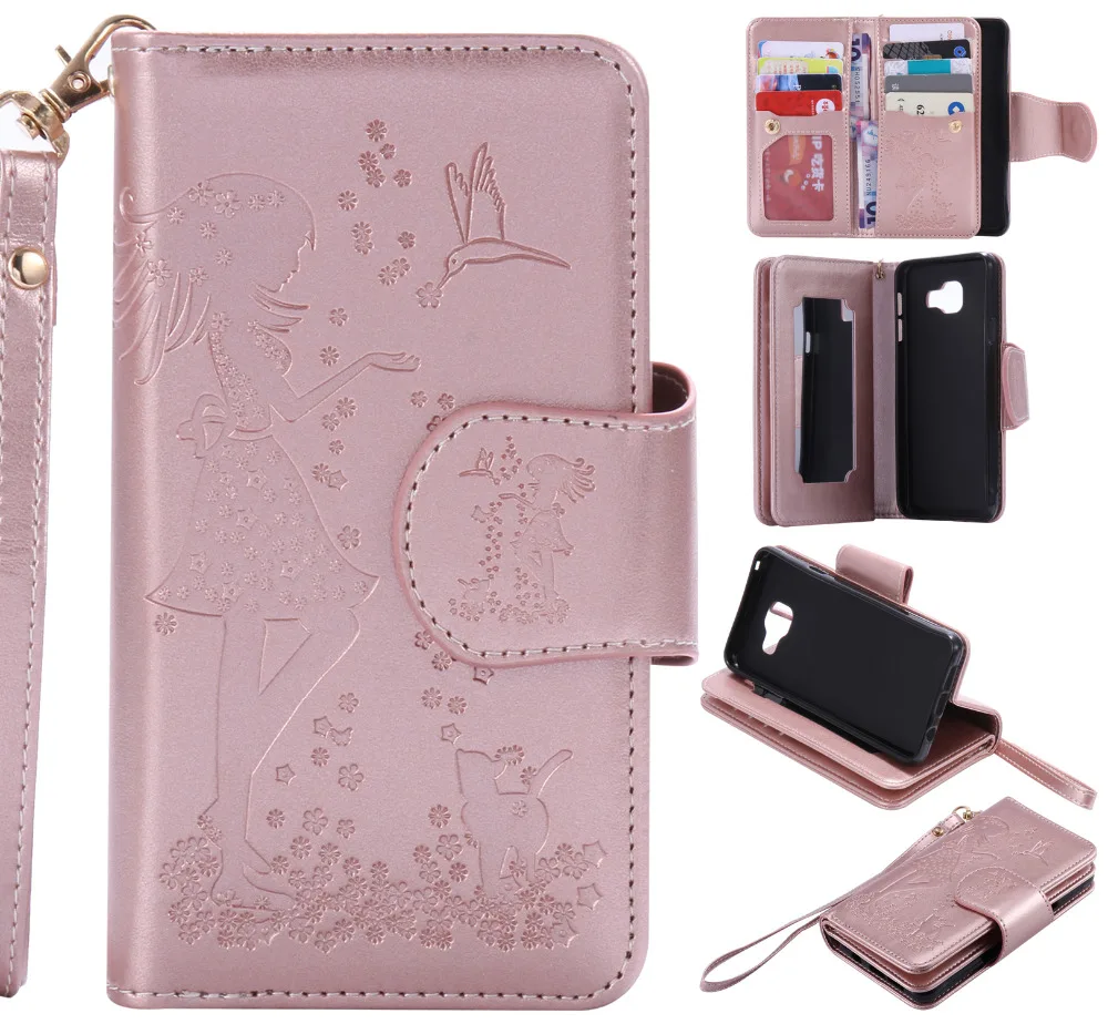 3D Embossed PU Leather Case For Galaxy A3 2016 A310 A310F Stand Wallet Coque Funda Beauty Girl Design 9Card Holder with Mirror | Мобильные