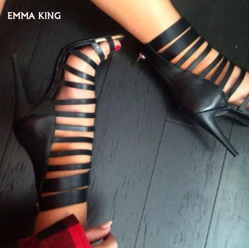 

2019 New Open Toe Embellished Studs Summer Sandals Women Hollow Out Ankle Boots Women Gladiator High Heels Dress Shoes Woman