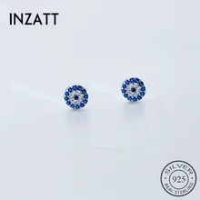 INZATT личности полный Циркон Круглые серьги гвоздики Настоящее 925 пробы серебро талисман голубые глаза золото цвет модные украшения подарок