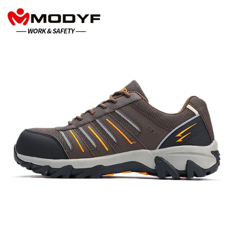 MODYF для мужчин стальной носок Кепка Рабочая защитная обувь Светоотражающие Повседневные Дышащие уличные кроссовки проколы защитная обувь - Цвет: Brown