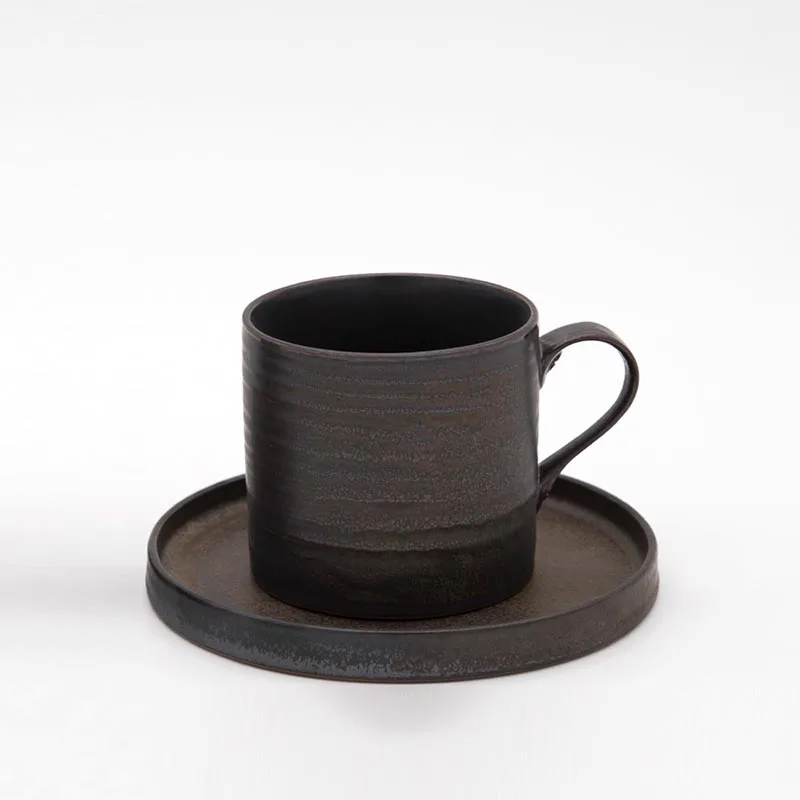 140/300 мл черная дзен в японском стиле грубая керамическая кофейная чашка с блюдцем ручной работы керамическая кружка для капучино офисная послеобеденная чашка