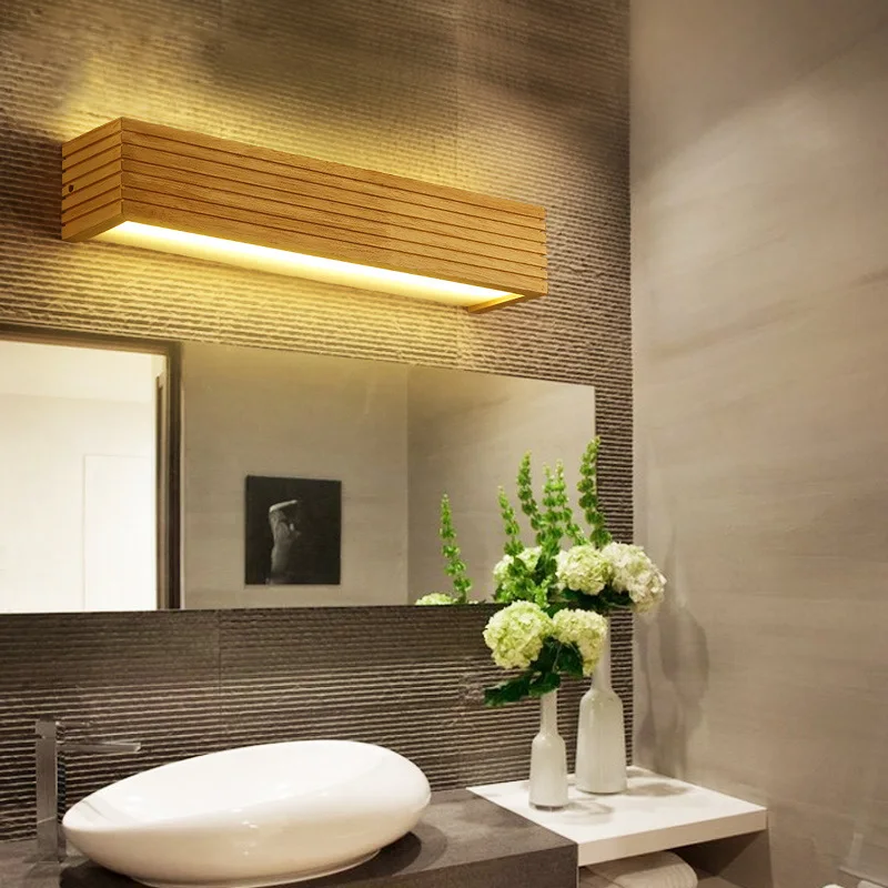 Modern Led Indoor Wall Lamps Wooden Mirror Bathroom Light Vanity