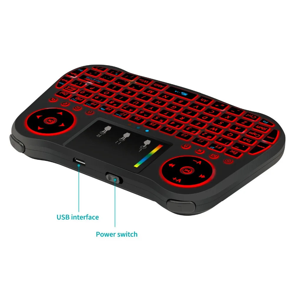 MT08 русская английская мини беспроводная клавиатура с подсветкой 2,4 GHz Air mouse Touchpad для Android tv Box notebook PC