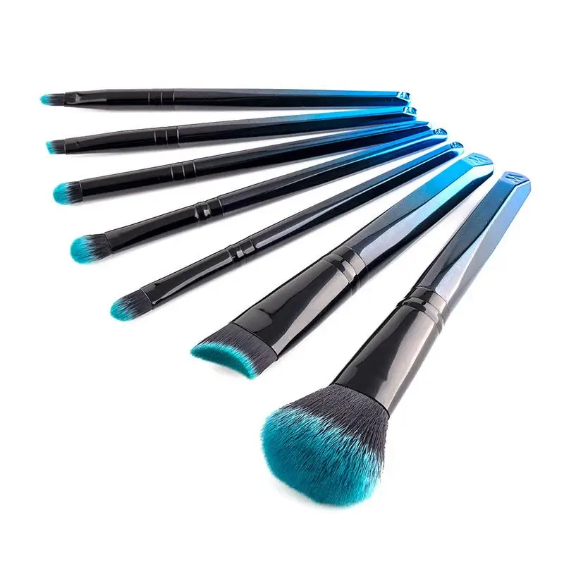 7 шт. градиентные цветные кисти для макияжа набор Профессиональная Пудра основа для растушевки тени для глаз косметические щетки для румян набор принадлежности для макияжа - Handle Color: Blue