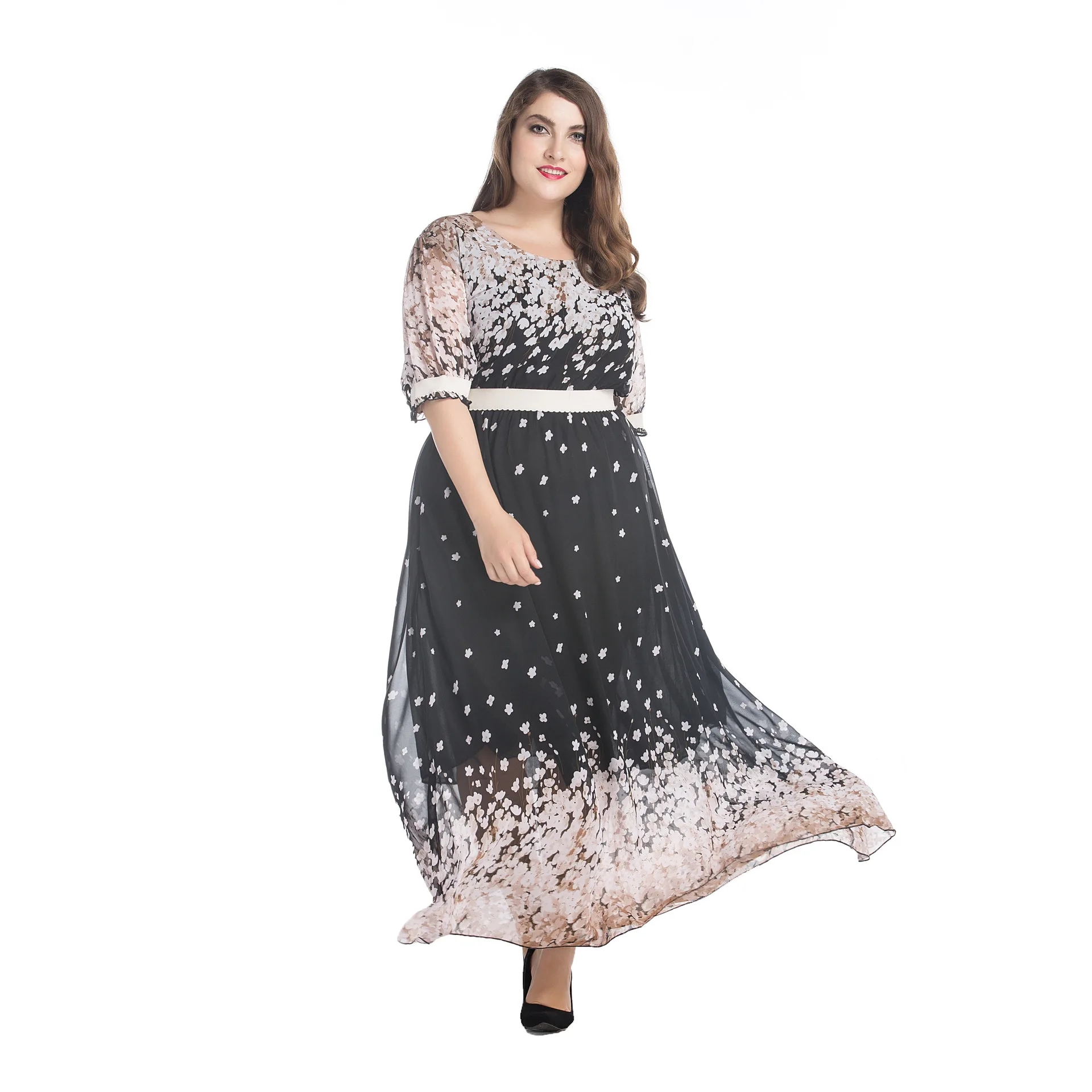Zomerjurk dames 2019 женское летнее платье с круглым вырезом и коротким рукавом цветочным