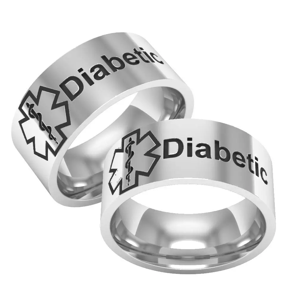 

Fashion Medical Condition Alert Diabetic Titanium Unisex Band Finger Ring Jewelry Gift