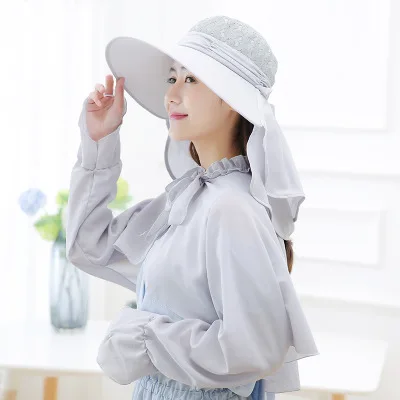 SUOGRY модные летние женские Полые Топ Защита от Солнца шляпа для женщин анти УФ Солнцезащитная обёрточная бумага костюмы из шали - Цвет: gray