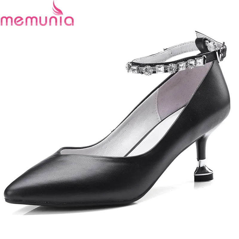 

MEMUNIA 2018 big size 33-44 genuine leather summer shoes pointed toe pumps women shoes simple buckle high heels shoes woman