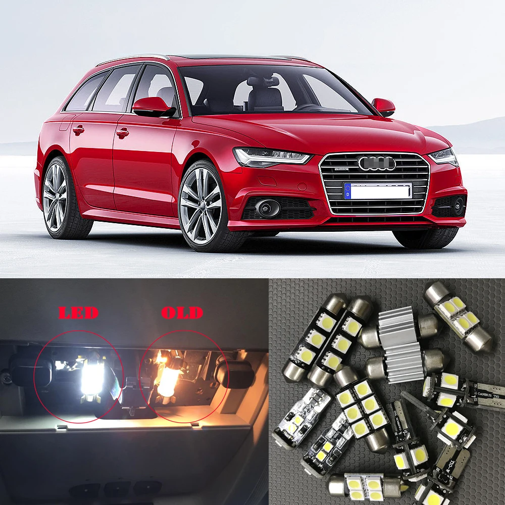 

12pc Car White LED Light Bulbs Interior Package Kit For 2012 2013 2014 Audi A6 C7 Dome Glove Box Trunk License plate Light Lamp