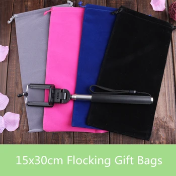

15x30cm Flocking Drawstring Gift Bags 5pcs 10pcs 11.8" Velvet Selfie Stick Holder Gift Package Bags Accessory Jewelry Pounch