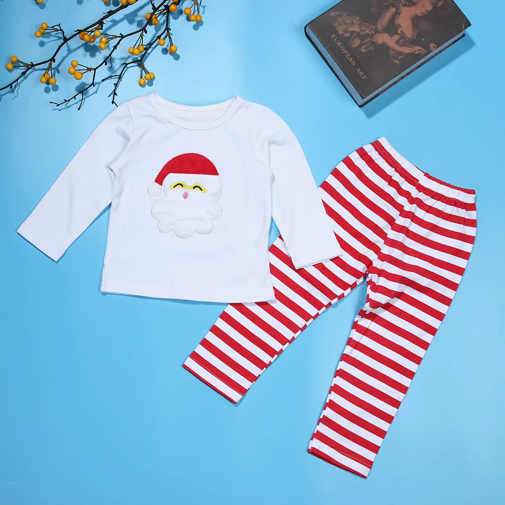 

2pcs Baby Girl Kids Christmas Clothes Santa Claus Printed Long Sleeve T-Shirt+Long Pants Costume For Baby Toddler Girl Clothing
