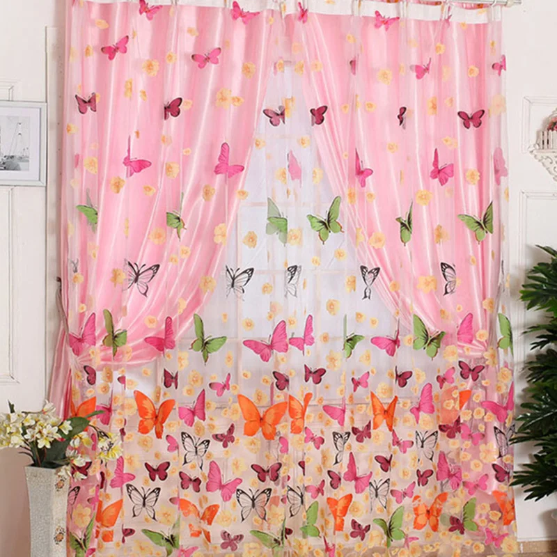 Redcolourful Washable Romantic Butterfly Curtains 1M x 2M Stoffen Luxury Room Divider YARN Tulle