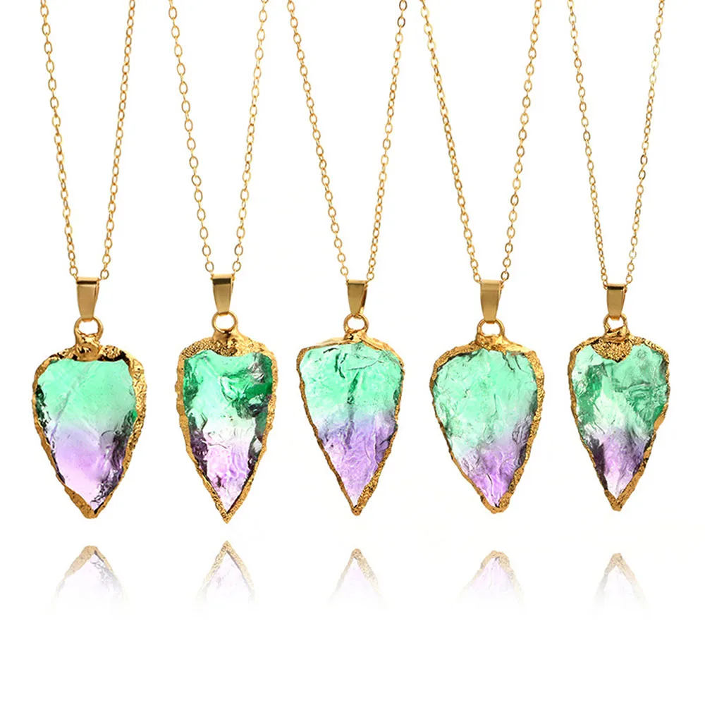 

1PC New Arrival Charm Raw Crystal Arrowhead Necklace Rough Colorful Quartz Pendant Silver Color Arrow Head Necklace Jewelry