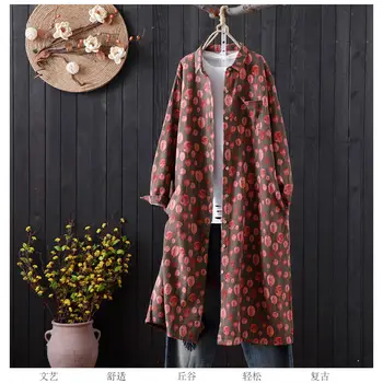 

Long Linen Trench Coat Printed Cardigan Lady 2019 Spring New Loose Thin Coat Female Windbreaker Summer Casual Floral Shirt f1142