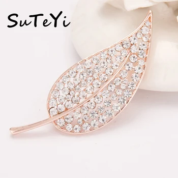 

SUTEYI Broche Mujer Vintage Pin Maple Leaf Brooch Rose Golden Plated Brooche Pins Exquisite Collar For Women Dance Party Jewelry
