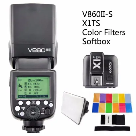 Godox Ving V860II V860II-S + передатчик X1TS Speedlite Flash Fast HSS для Sony A7 A7S A7R с софтбоксом и цветными