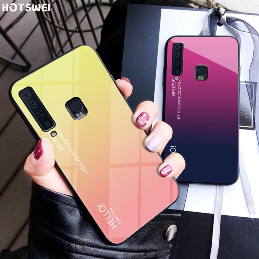 For Samsung A9 2018 Case 6.3 inch Luxury Gradient Color Mirror Tempered Glass on SAMSUNG Galaxy A 9 A920F Cover |